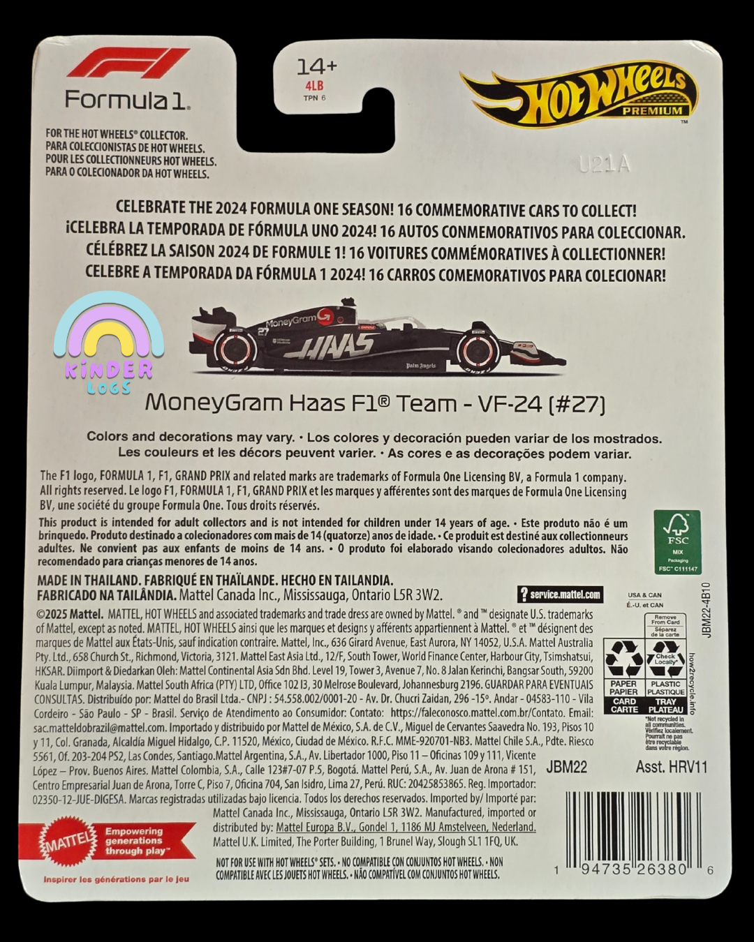 Premium Hot Wheels MoneyGram Haas F1 Team - VF-24 (#27) - Imported