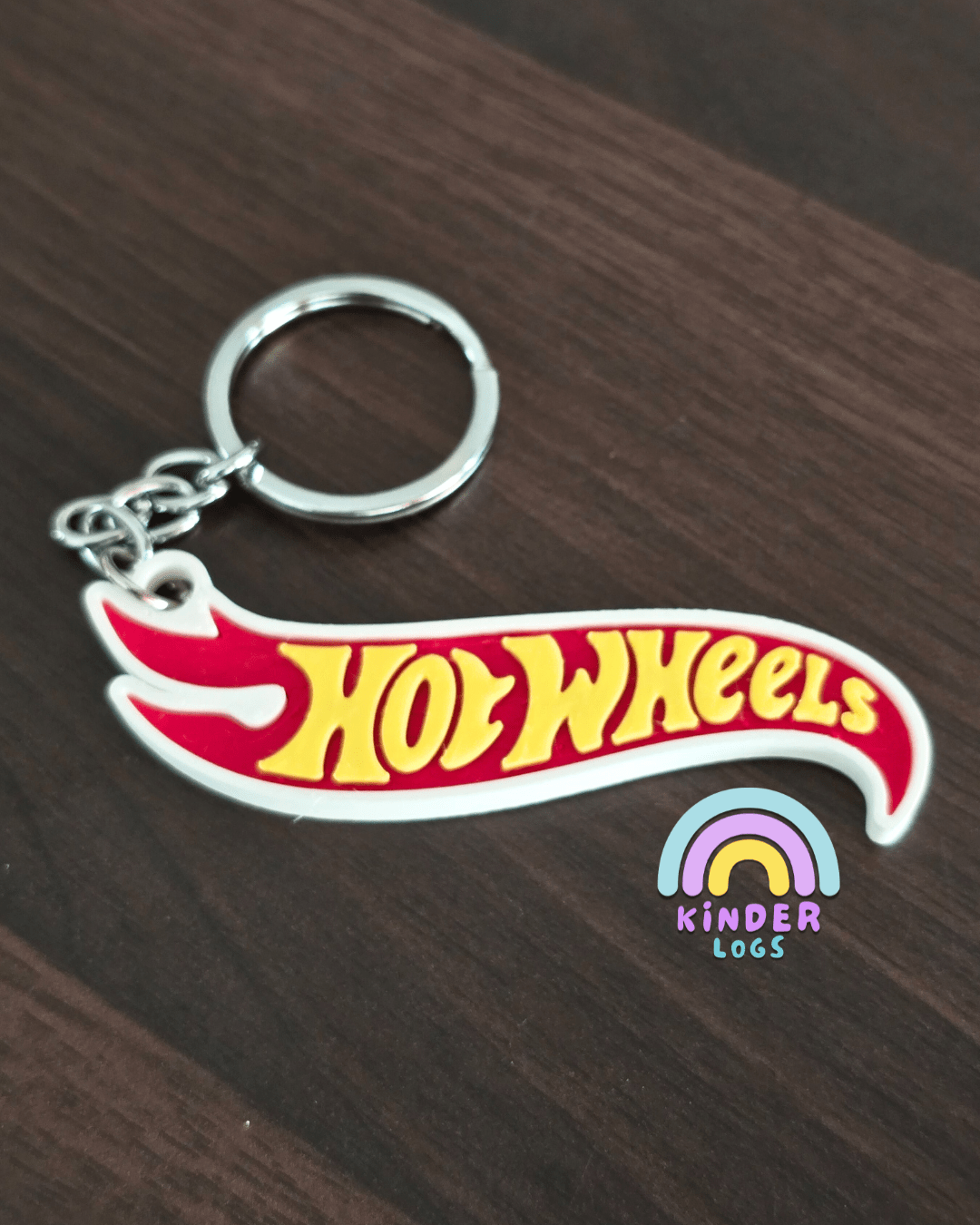 3D - Printed Hot Wheels Logo Key Chain - Kinder Logs