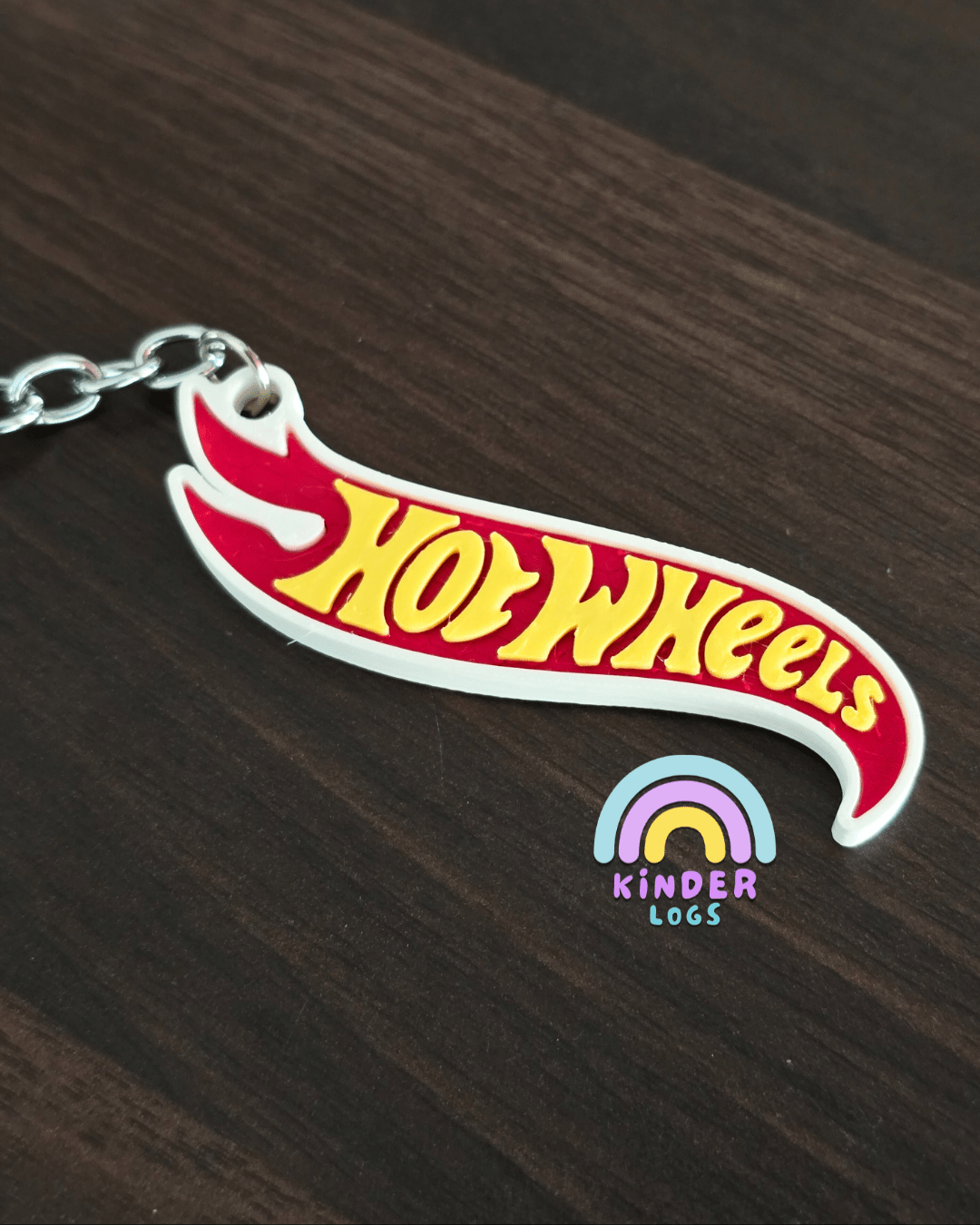3D - Printed Hot Wheels Logo Key Chain - Kinder Logs