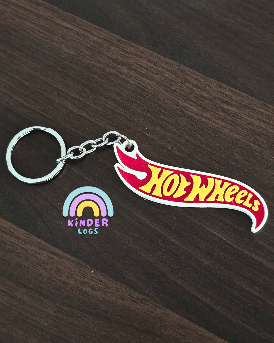 3D - Printed Hot Wheels Logo Key Chain - Kinder Logs