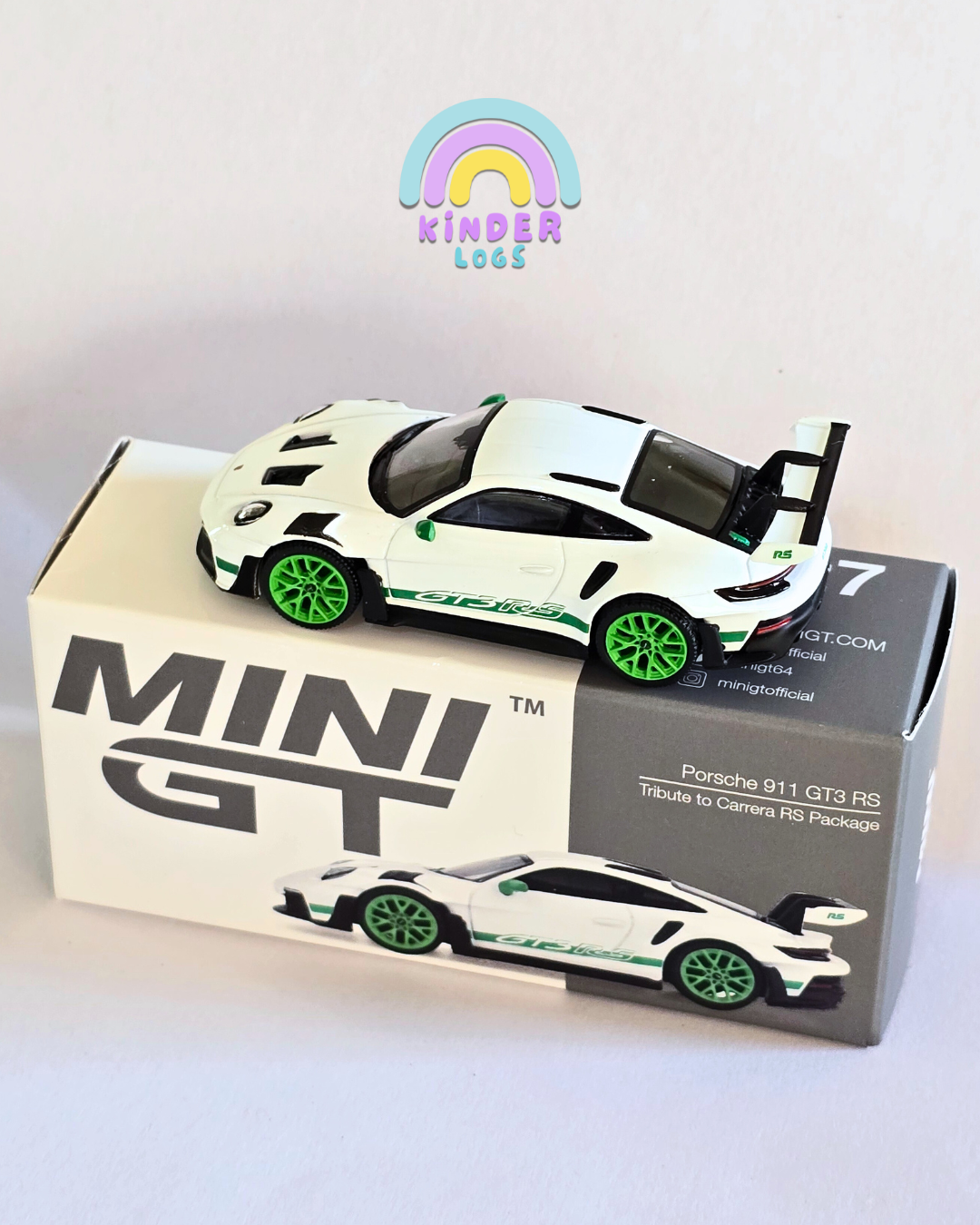Mini GT Porsche 911 GT3 RS - White With Green Alloys (Open Box)