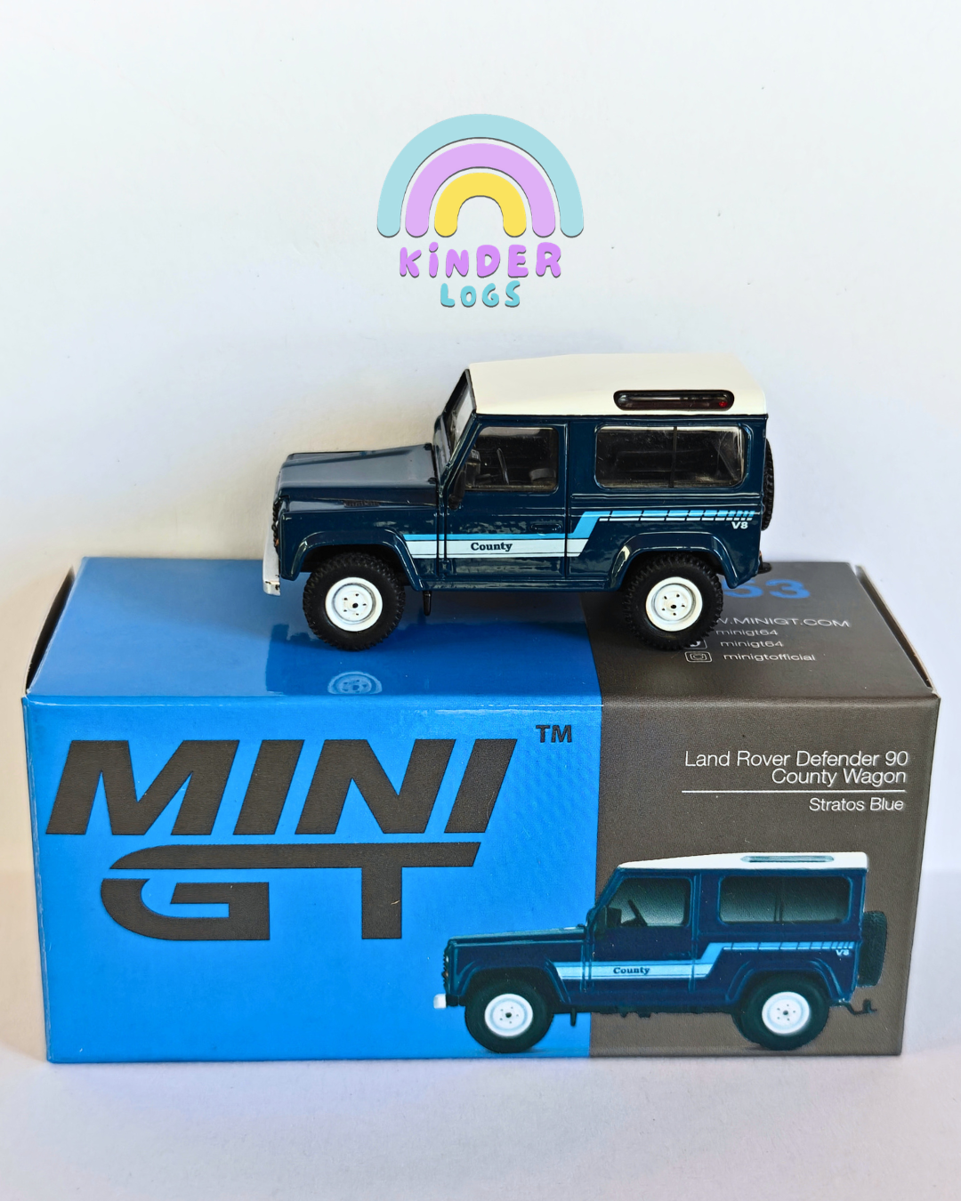 Mini GT Land Rover Defender 90 County Wagon - Stratos Blue (Open Box)