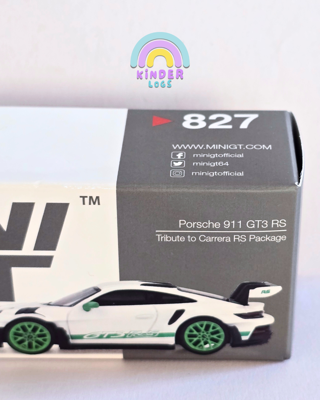 Mini GT Porsche 911 GT3 RS - White With Green Alloys (Open Box)