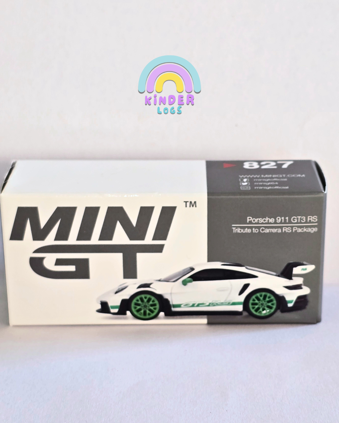 Mini GT Porsche 911 GT3 RS - White With Green Alloys (Open Box)