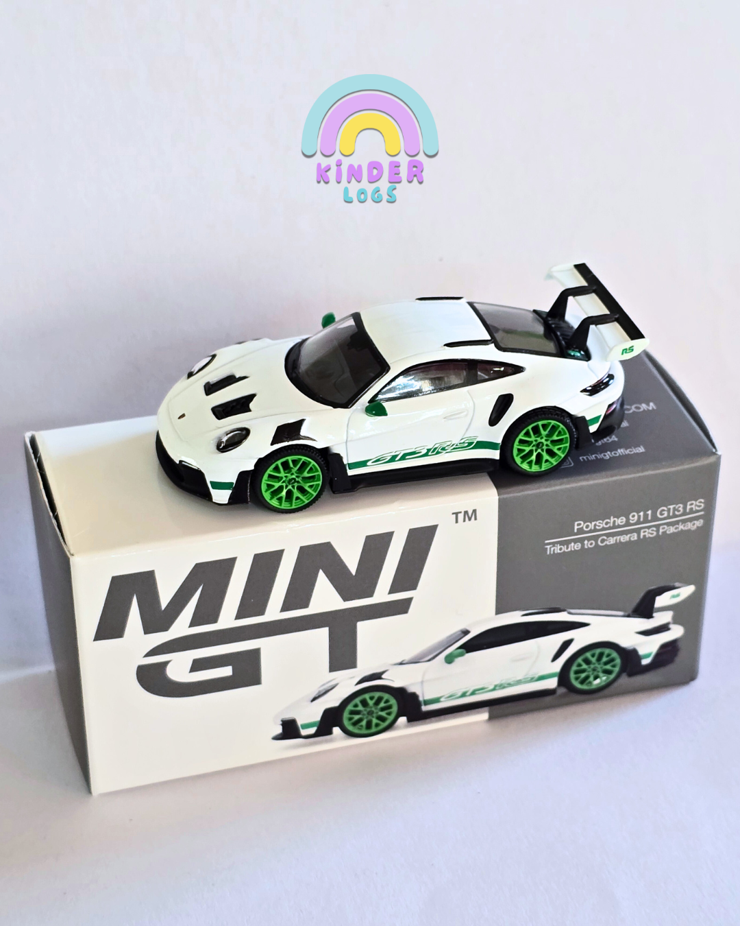 Mini GT Porsche 911 GT3 RS - White With Green Alloys (Open Box)