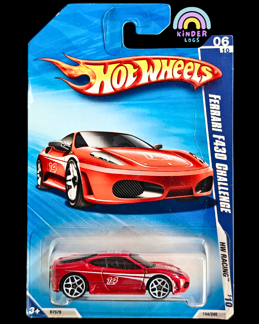 Blue Card Hot Wheels Ferrari F430 Challenge - Red (Creased Card) - Kinder Logs