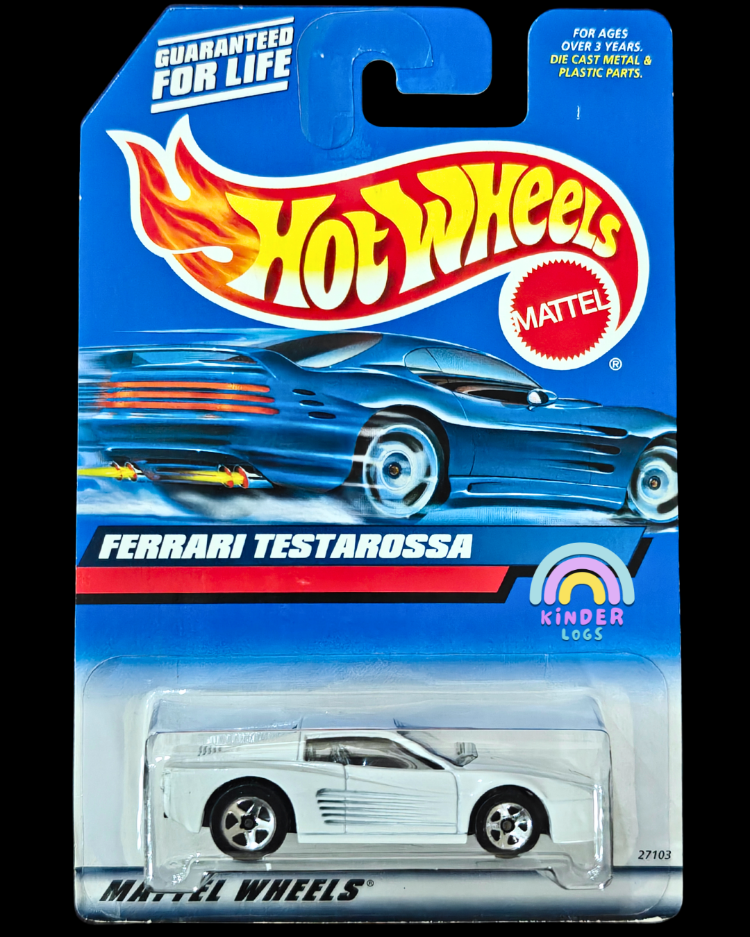 Blue Card Hot Wheels Ferrari Testarossa (White) - Kinder Logs