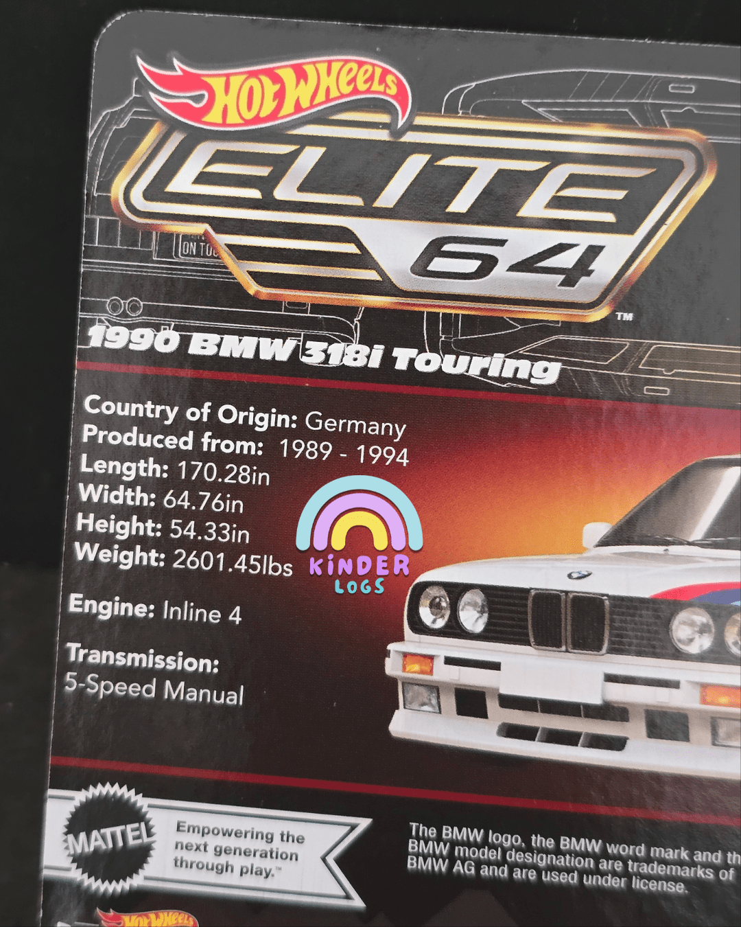 Elite64 Hot Wheels 1990 BMW 318i Touring (Imported) - Kinder Logs