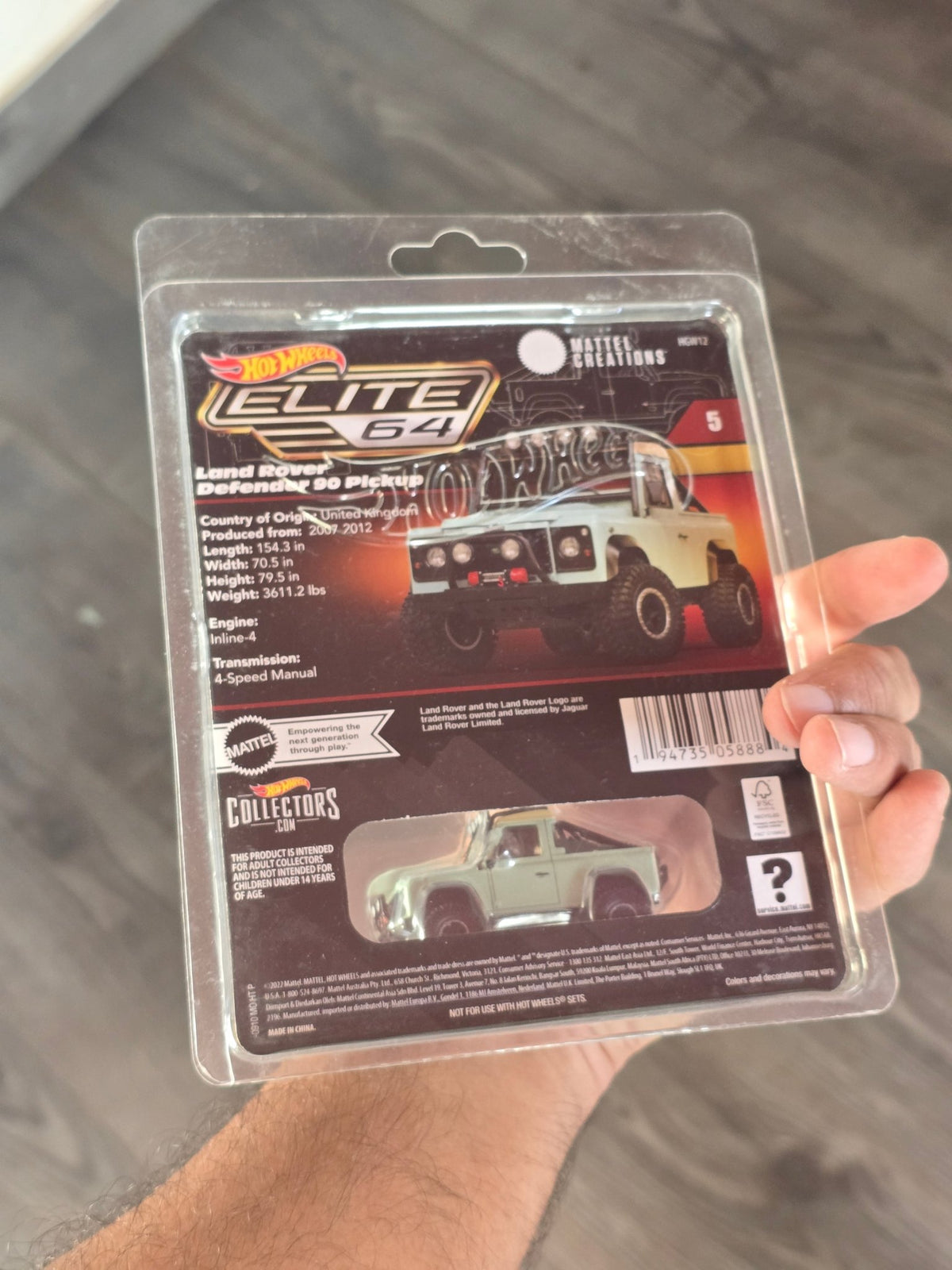 Elite64 Hot Wheels Land Rover Defender 90 Pickup - Green (Rare) - Kinder Logs