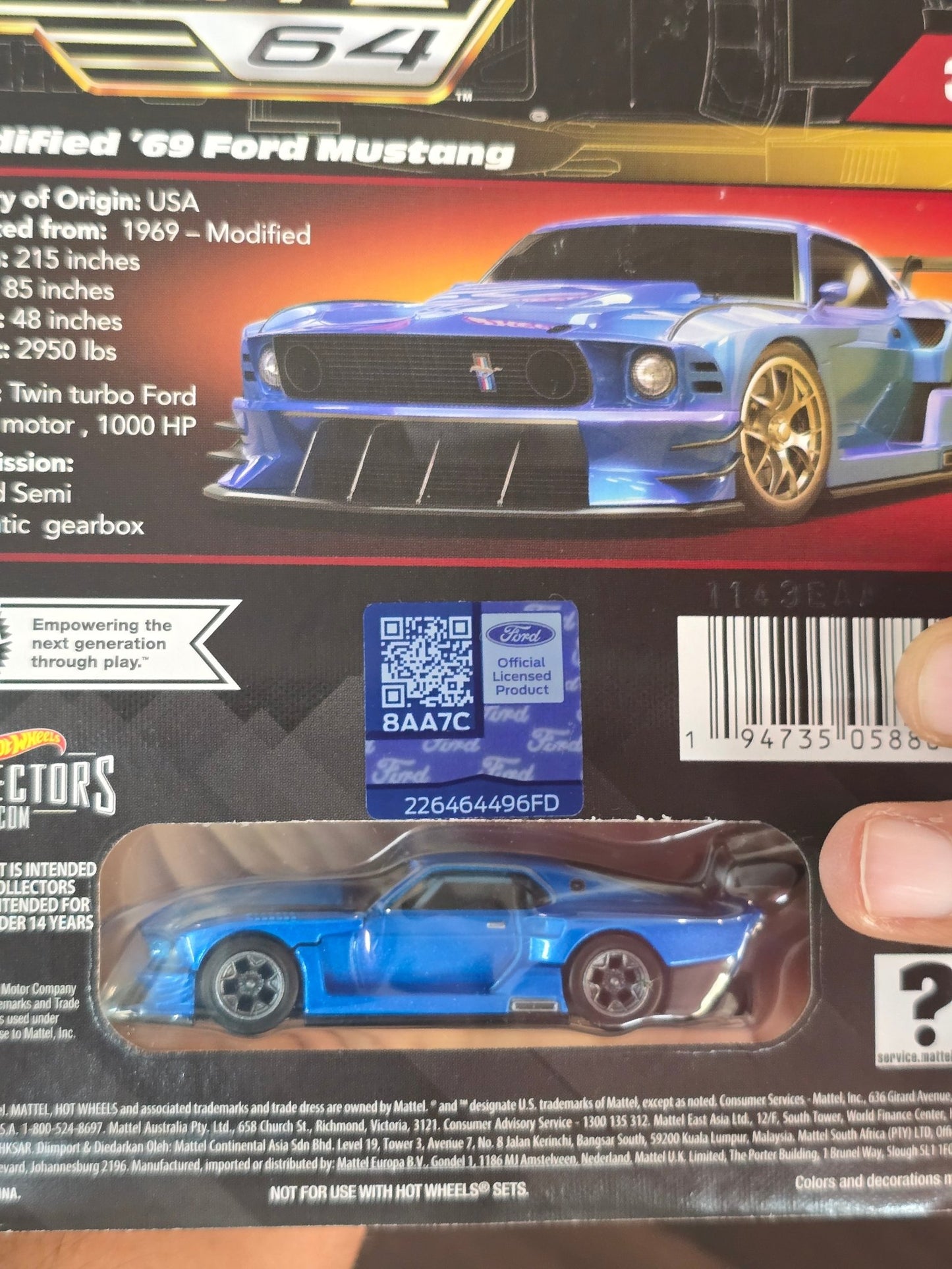 Elite64 Hot Wheels Modified 1969 Ford Mustang (Imported) - Kinder Logs