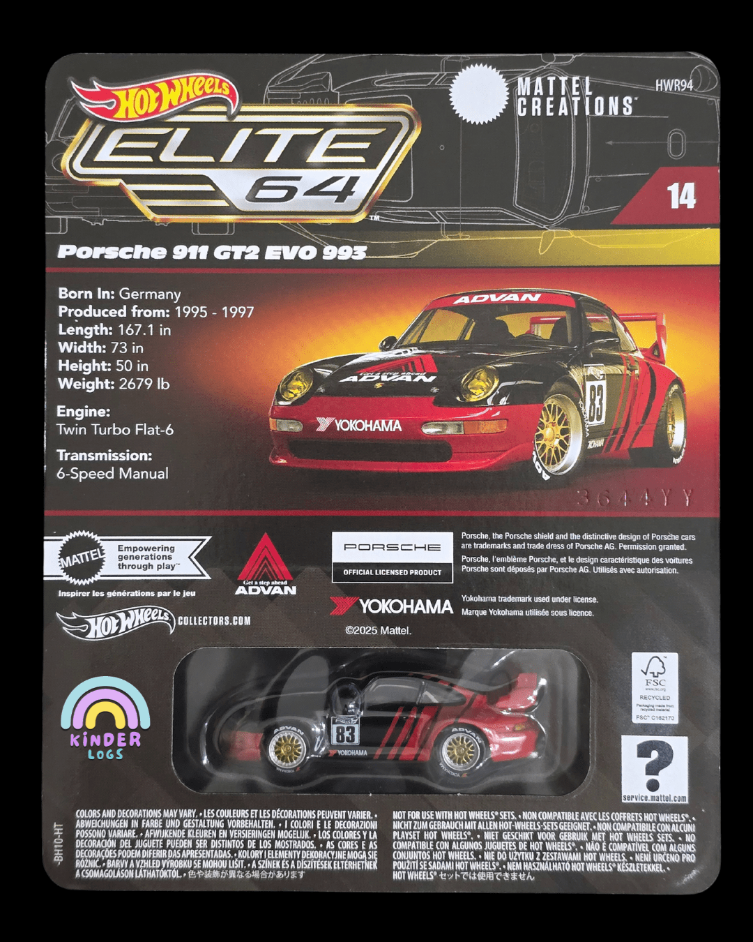 Elite64 Hot Wheels Porsche 911 GT2 EVO 993 (Imported) - Kinder Logs