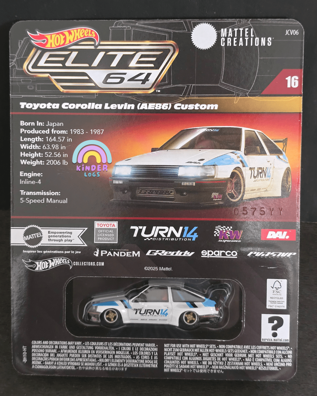 Elite64 Hot Wheels Toyota Corolla Levin AE86 Custom (Imported) - Kinder Logs