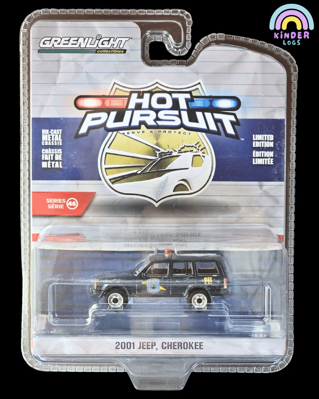 Greenlight 2001 Jeep Cherokee Hot Pursuit Limited Edition (Sealed Pack) - Kinder Logs