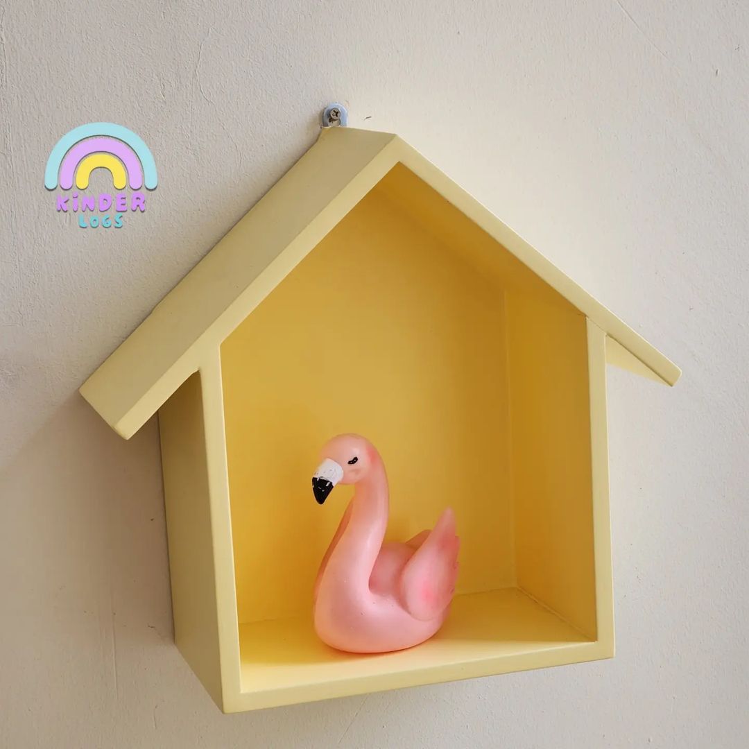 Handmade Hut - Shape Hanging Wall Shelf - Yellow 💛 - Kinder Logs