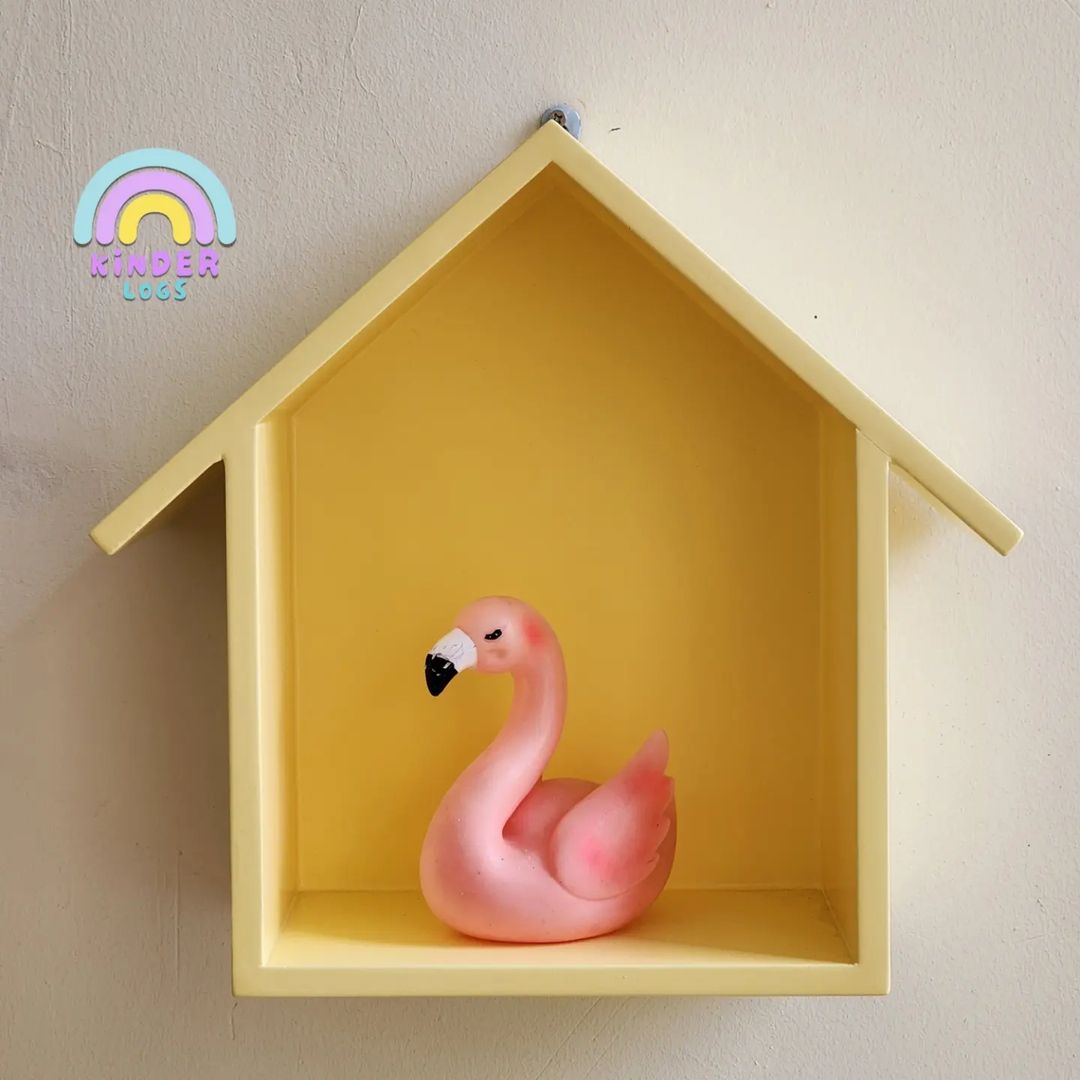 Handmade Hut - Shape Hanging Wall Shelf - Yellow 💛 - Kinder Logs