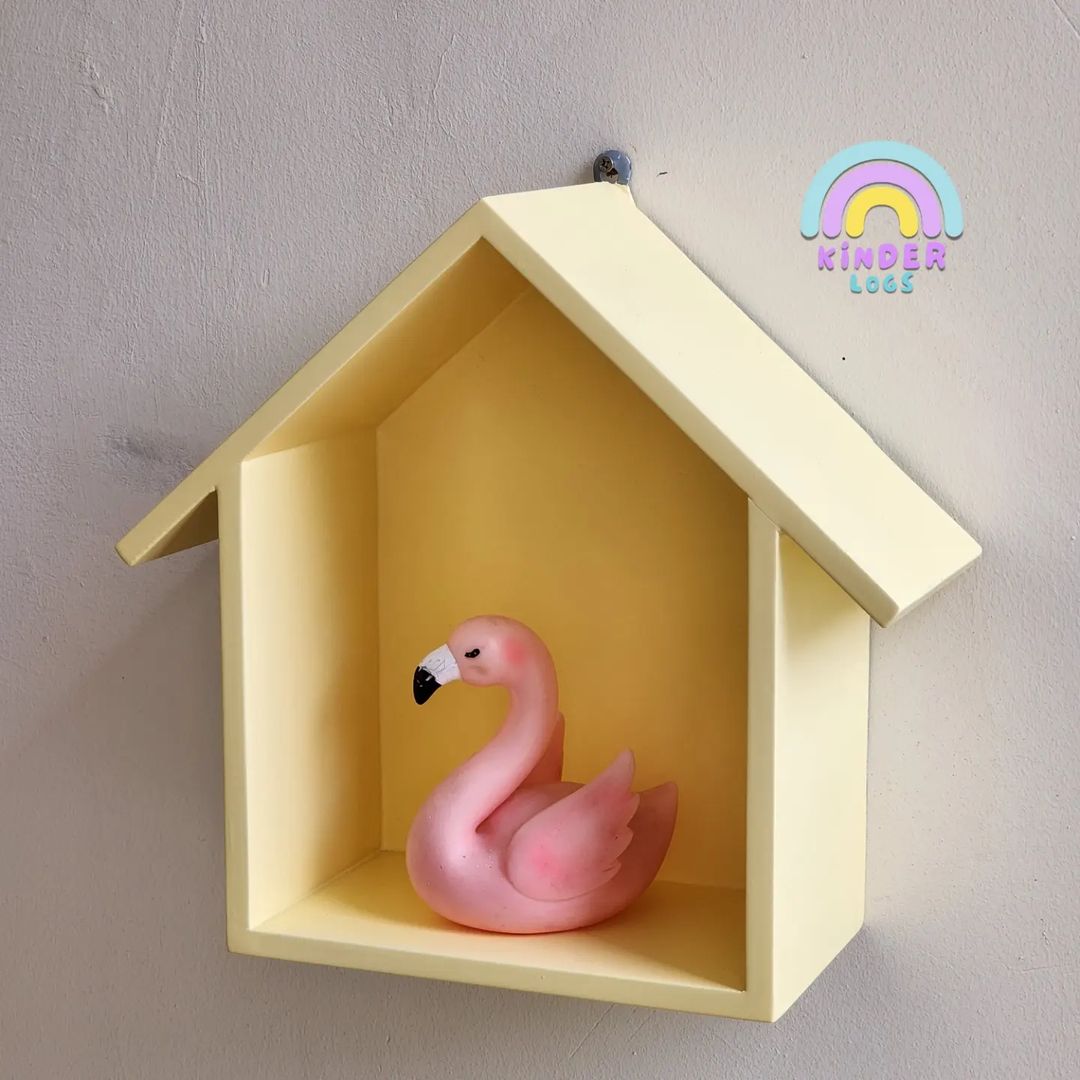 Handmade Hut - Shape Hanging Wall Shelf - Yellow 💛 - Kinder Logs