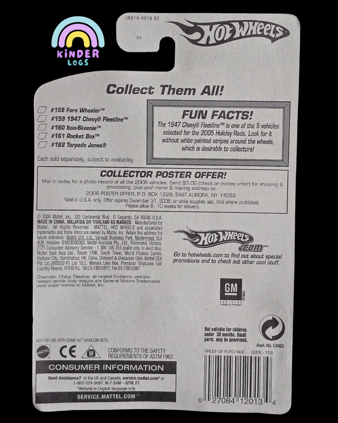 Hot Wheels 1947 Chevy Fleetline - Collector No. 159 - Kinder Logs