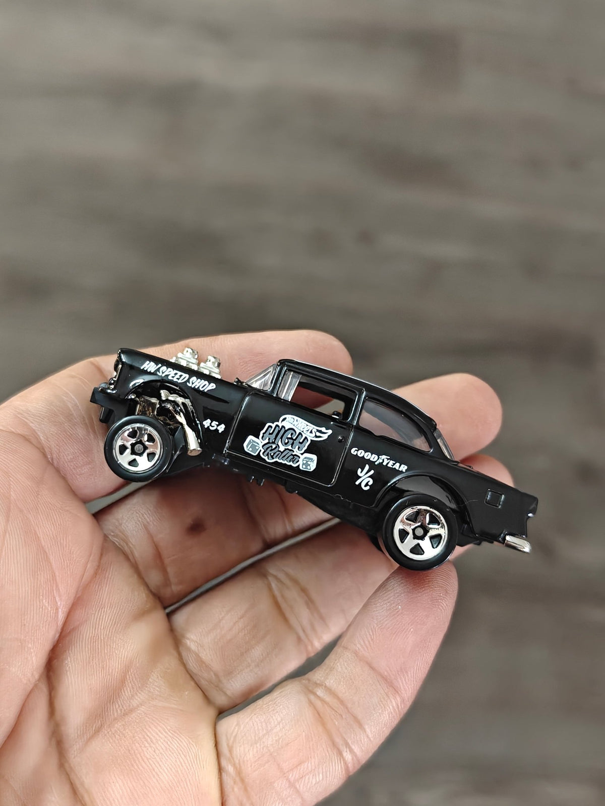 Hot Wheels 1955 Chevy Bel Air Gasser - Black (Uncarded - New) - Kinder Logs