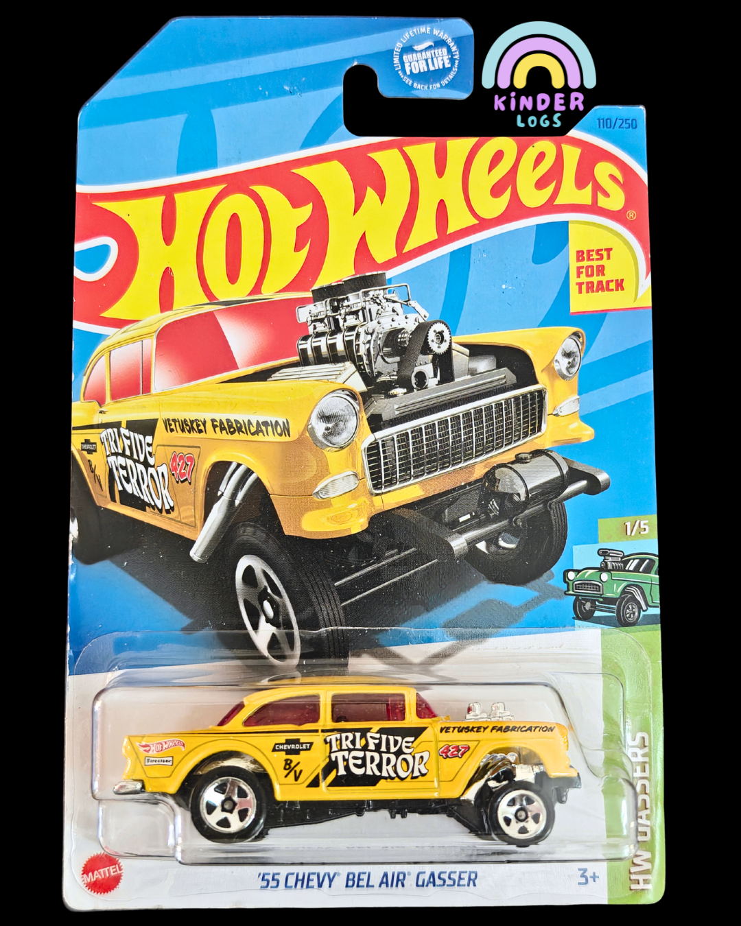 Hot Wheels 1955 Chevy Bel Air Gasser - Yellow (Imported) - Kinder Logs