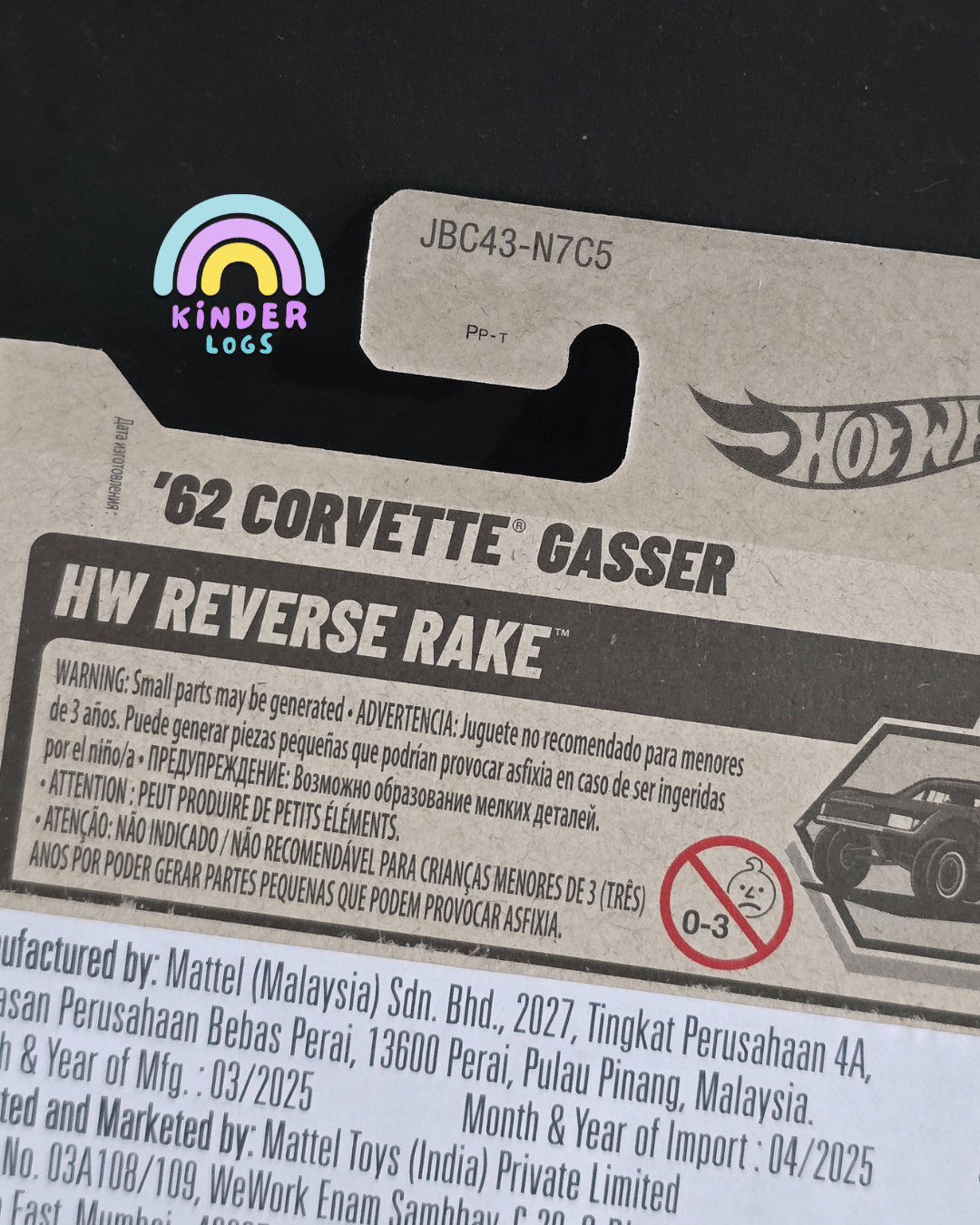 Hot Wheels 1962 Corvette Gasser Super Treasure Hunt (STH) - Kinder Logs
