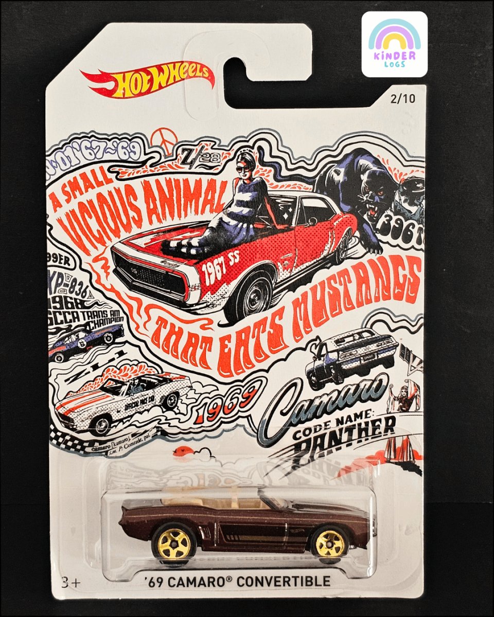 Hot Wheels 1969 Chevrolet Camaro Convertible - White Card Series - Kinder Logs