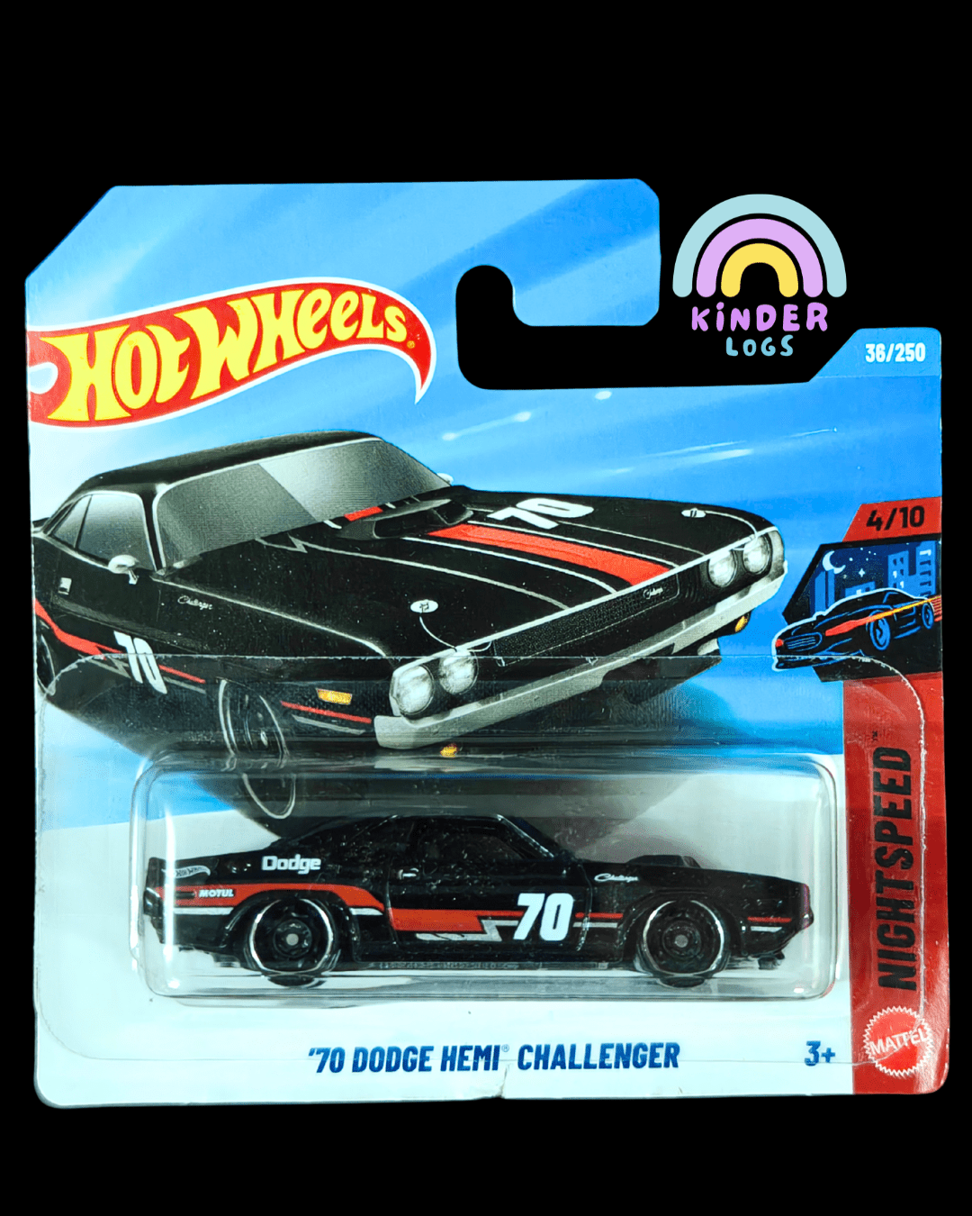 Hot Wheels 1970 Dodge Hemi Challenger - Black (Short Card - Imported) - Kinder Logs