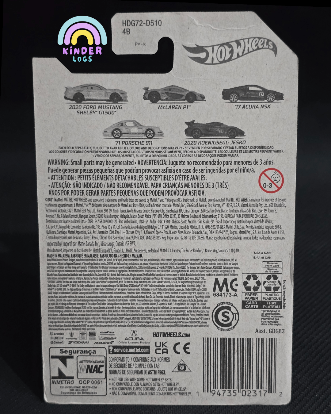 Hot Wheels 1971 Porsche 911 - Racing Circuit (Imported) - Kinder Logs