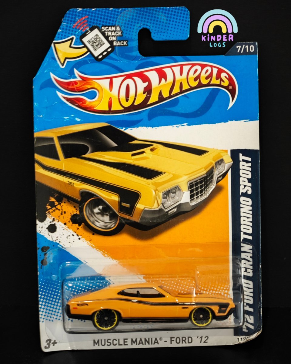 Hot Wheels 1972 Ford Gran Torino Sport (Yellow) - Kinder Logs