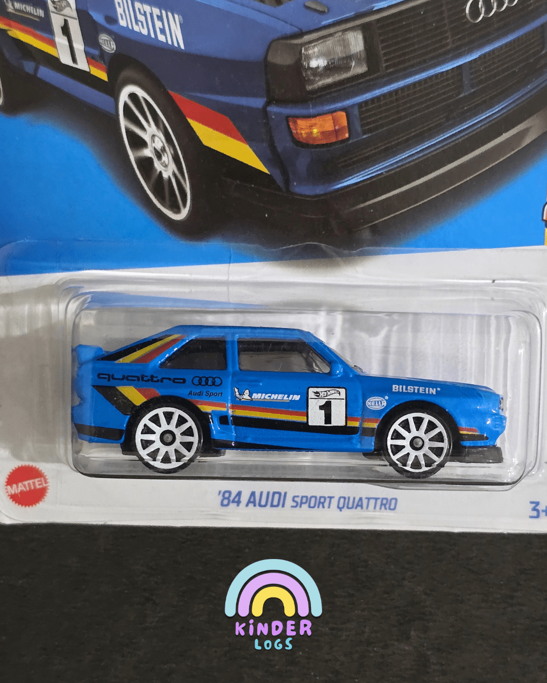 Hot Wheels 1984 Audi Sport Quattro - Blue (Imported) - Kinder Logs