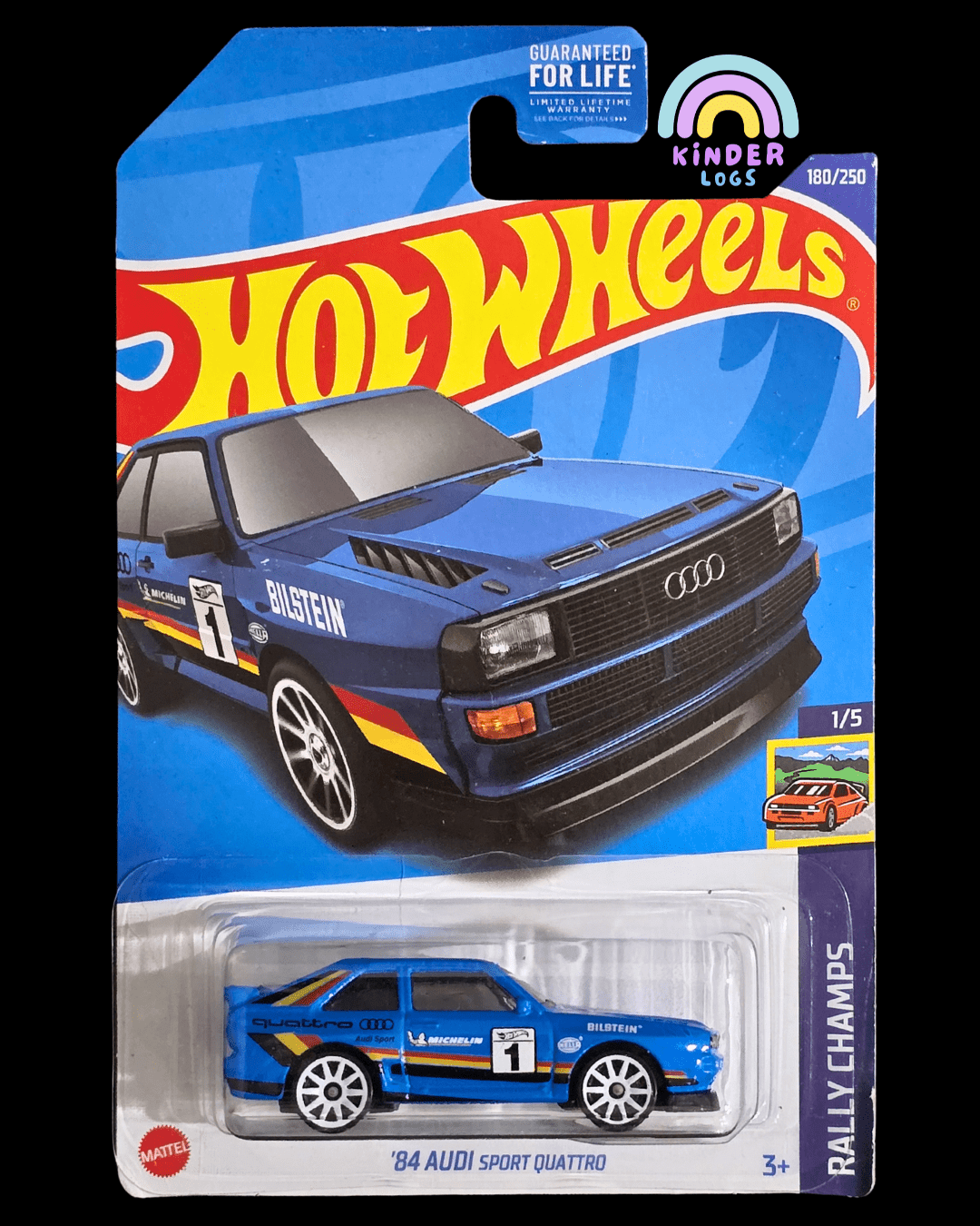 Hot Wheels 1984 Audi Sport Quattro - Blue (Imported) - Kinder Logs