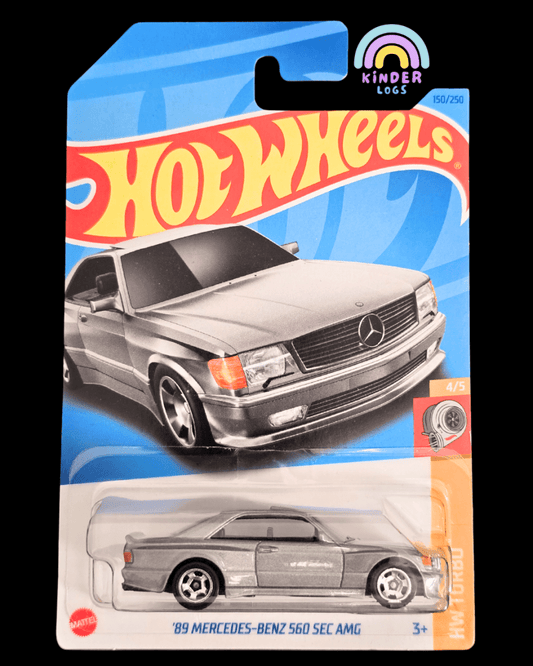 Hot Wheels 1989 Mercedes - Benz 560 SEC AMG - Silver (Imported) - Kinder Logs