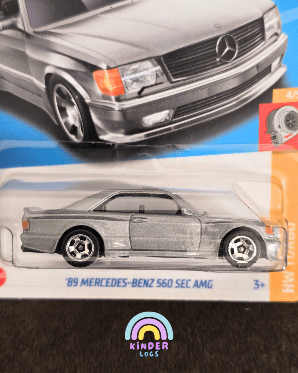Hot Wheels 1989 Mercedes - Benz 560 SEC AMG - Silver (Imported) - Kinder Logs