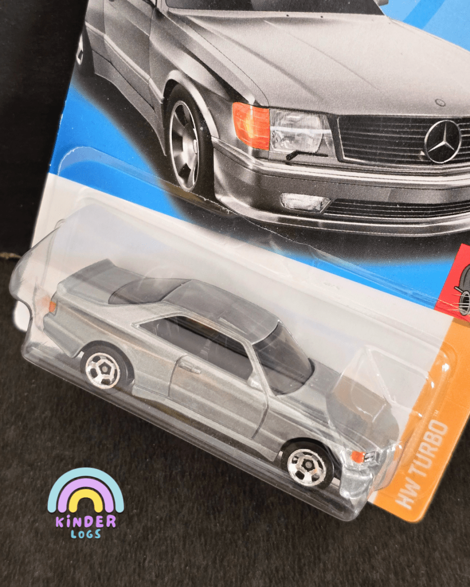 Hot Wheels 1989 Mercedes - Benz 560 SEC AMG - Silver (Imported) - Kinder Logs