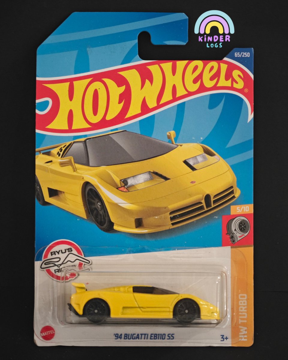 Hot Wheels 1994 Bugatti EB110 SS (Yellow) - Kinder Logs