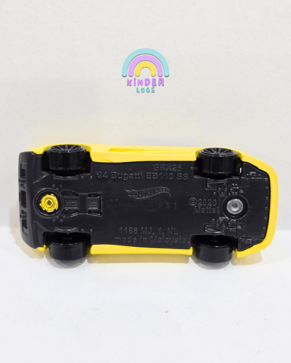 Hot Wheels 1994 Bugatti EB110 SS - Yellow (Uncarded) - Kinder Logs