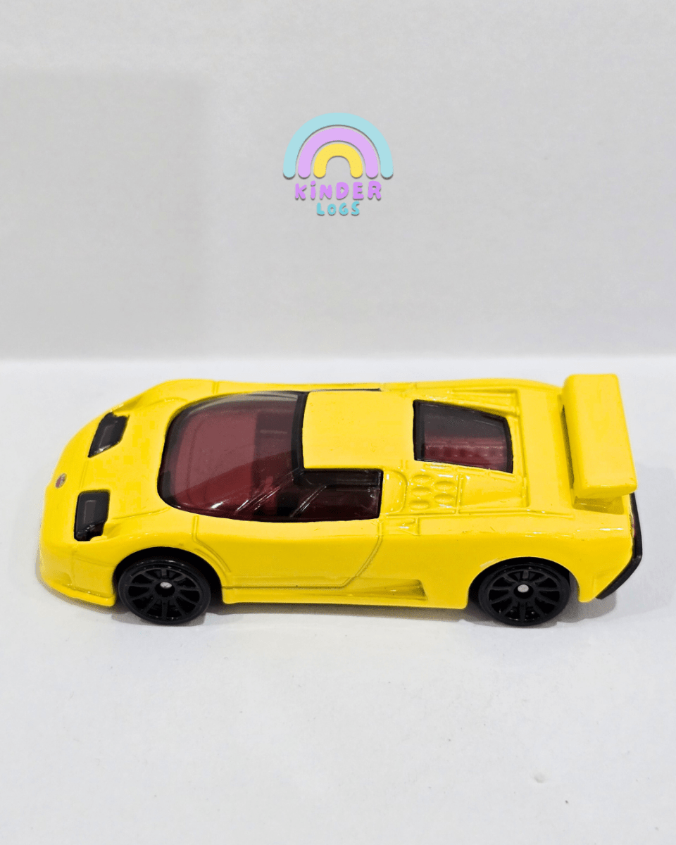 Hot Wheels 1994 Bugatti EB110 SS - Yellow (Uncarded) - Kinder Logs