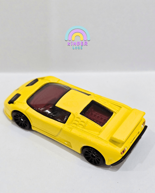 Hot Wheels 1994 Bugatti EB110 SS - Yellow (Uncarded) - Kinder Logs