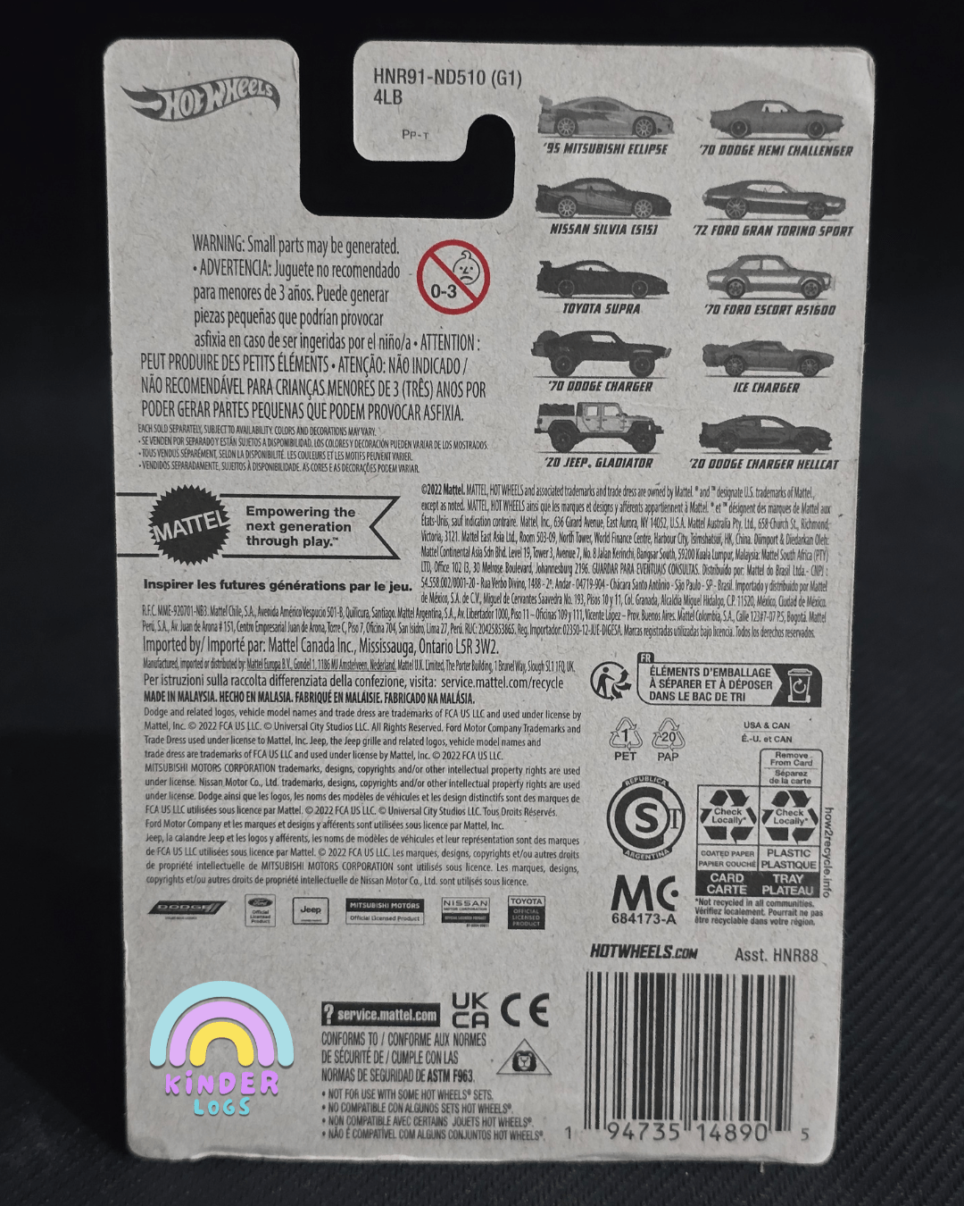 Hot Wheels 1995 Mitsubishi Eclipse - The Fast And The Furious - Kinder Logs