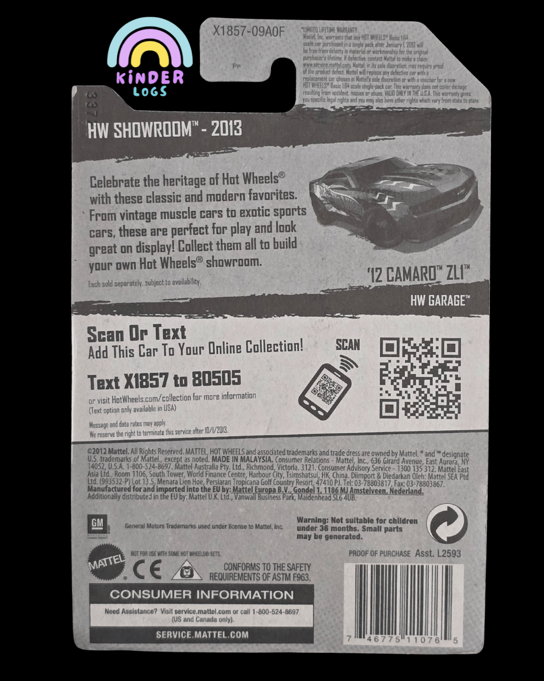 Hot Wheels 2012 Chevrolet Camaro ZL1 (HW Showroom) - Kinder Logs