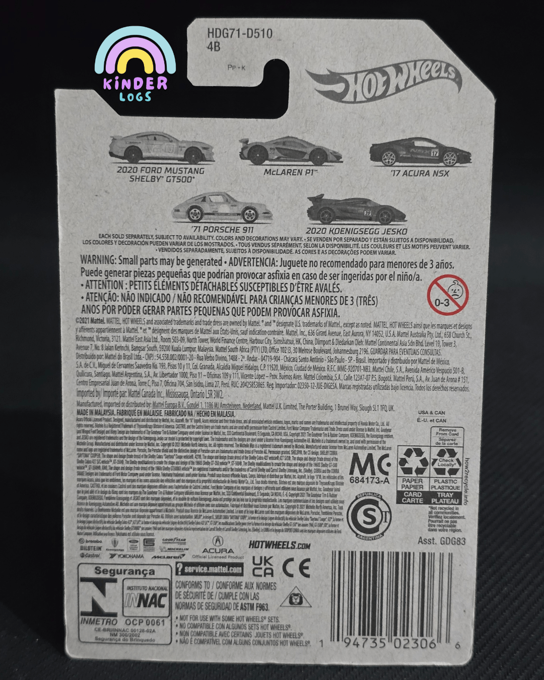 Hot Wheels 2017 Acura NSX - Racing Circuit (Imported) - Kinder Logs