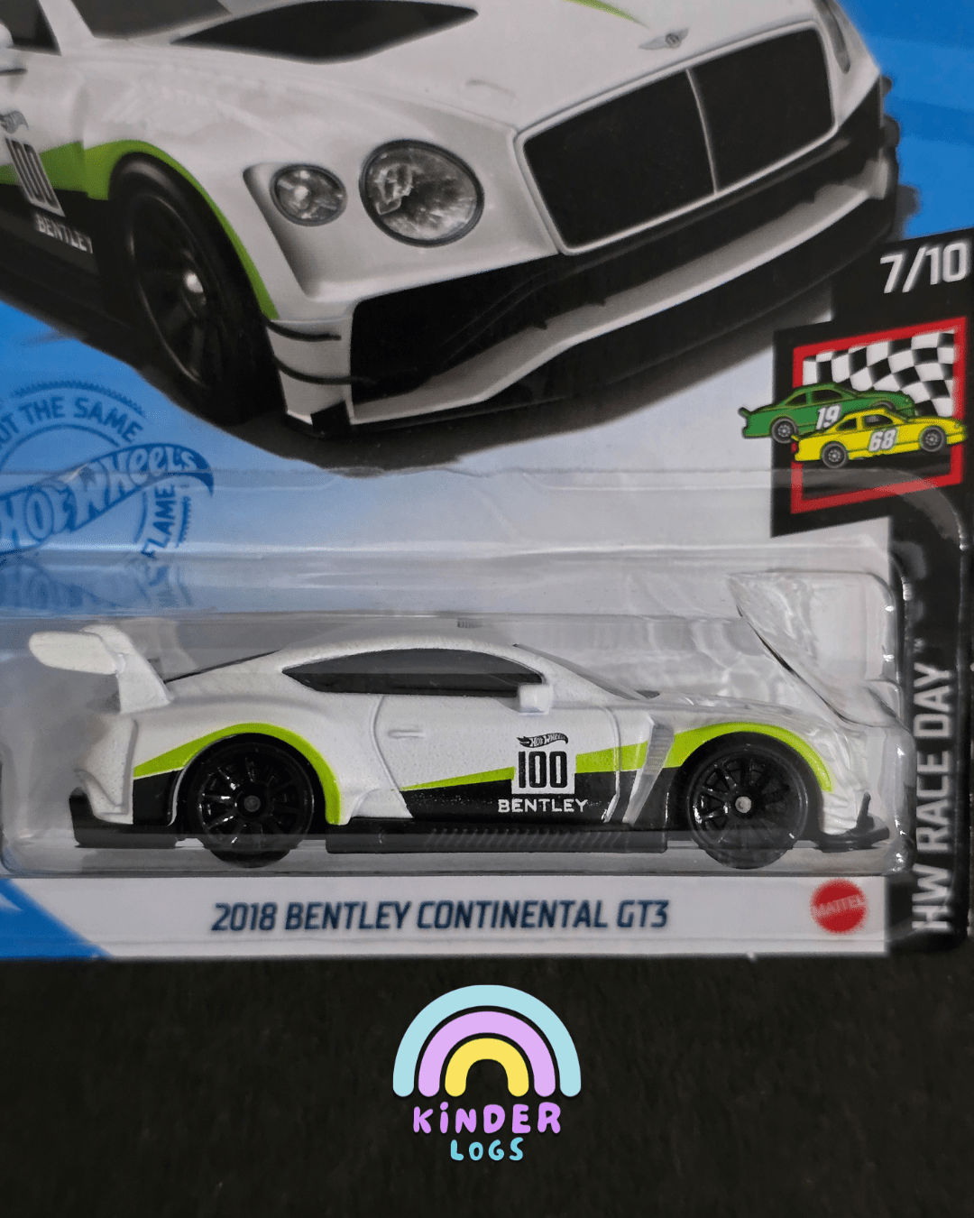 Hot Wheels 2018 Bentley Continental GT3 - White (Imported) - Kinder Logs