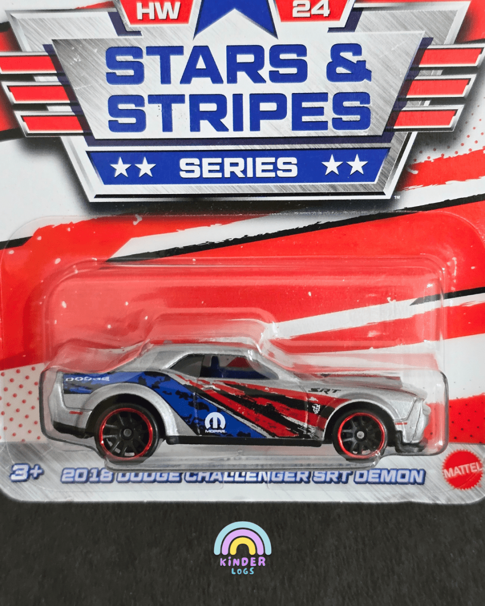 Hot Wheels 2018 Dodge Challenger SRT Demon - Stars And Stripes Series (Imported) - Kinder Logs