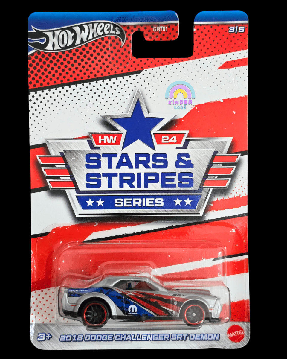 Hot Wheels 2018 Dodge Challenger SRT Demon - Stars And Stripes Series (Imported) - Kinder Logs