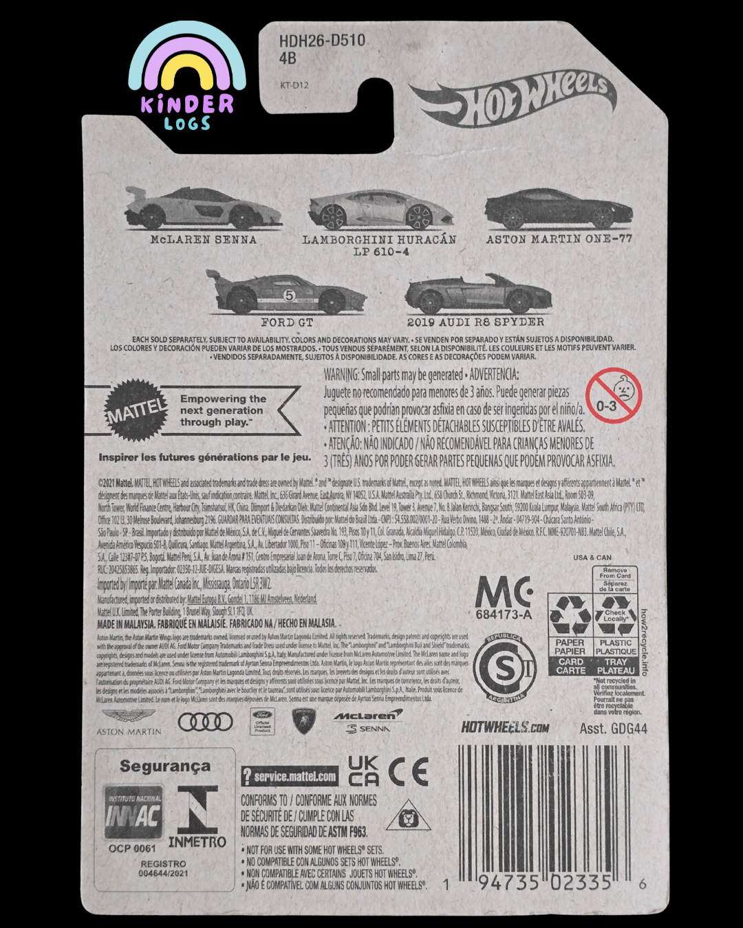 Hot Wheels 2019 Audi R8 Spyder - Silver (Imported) - Kinder Logs