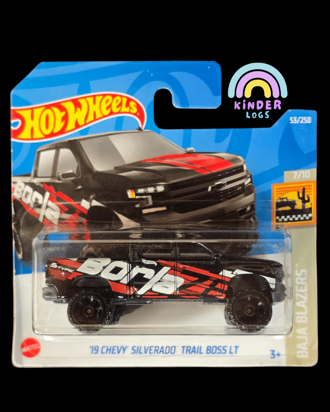 Hot Wheels 2019 Chevy Silverado Trail Boss LT Borla (Imported Short Card) - Kinder Logs