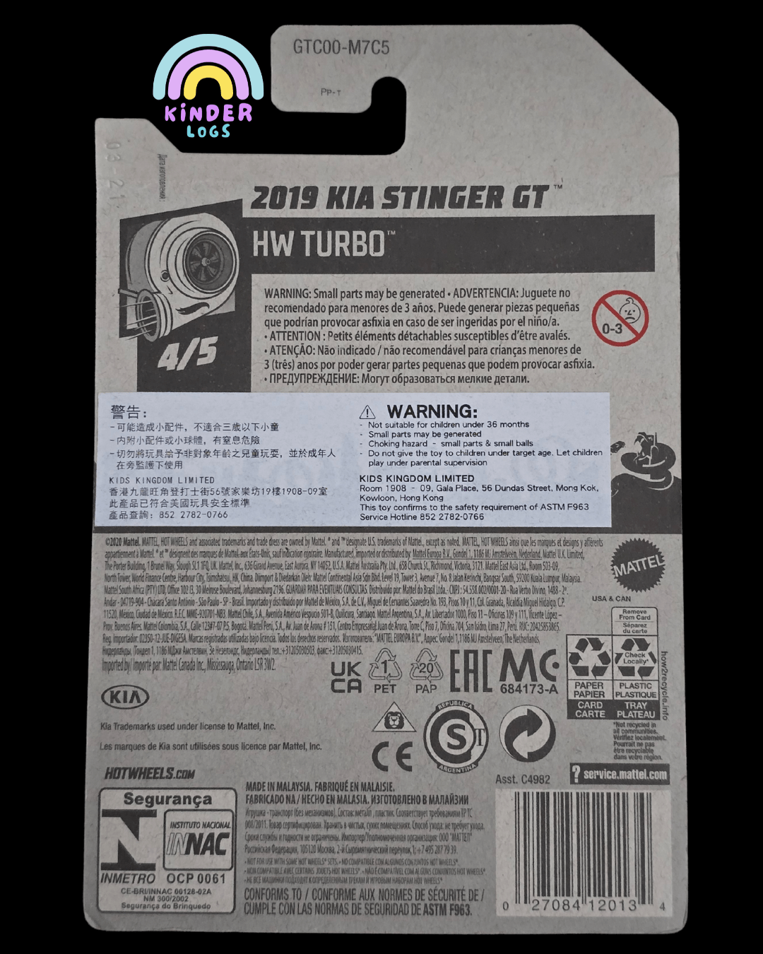 Hot Wheels 2019 Kia Stinger GT - Black (Imported) - Kinder Logs
