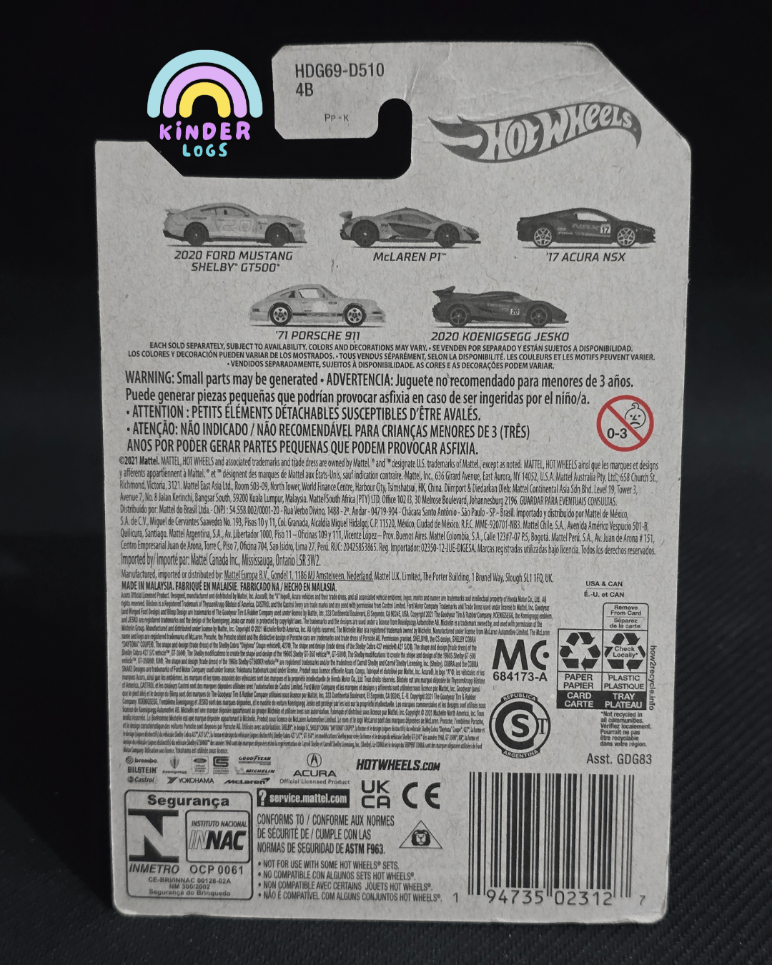 Hot Wheels 2020 Ford Mustang Shelby GT500 - Racing Circuit (Imported) - Kinder Logs