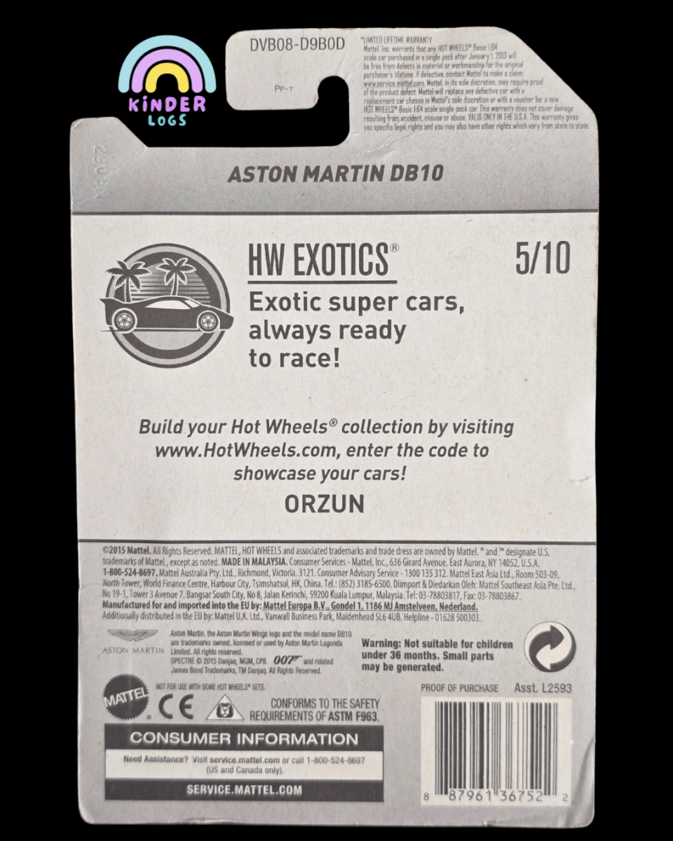 Hot Wheels Aston Martin DB10 - James Bond Spectre 007 (Creased Card) - Kinder Logs