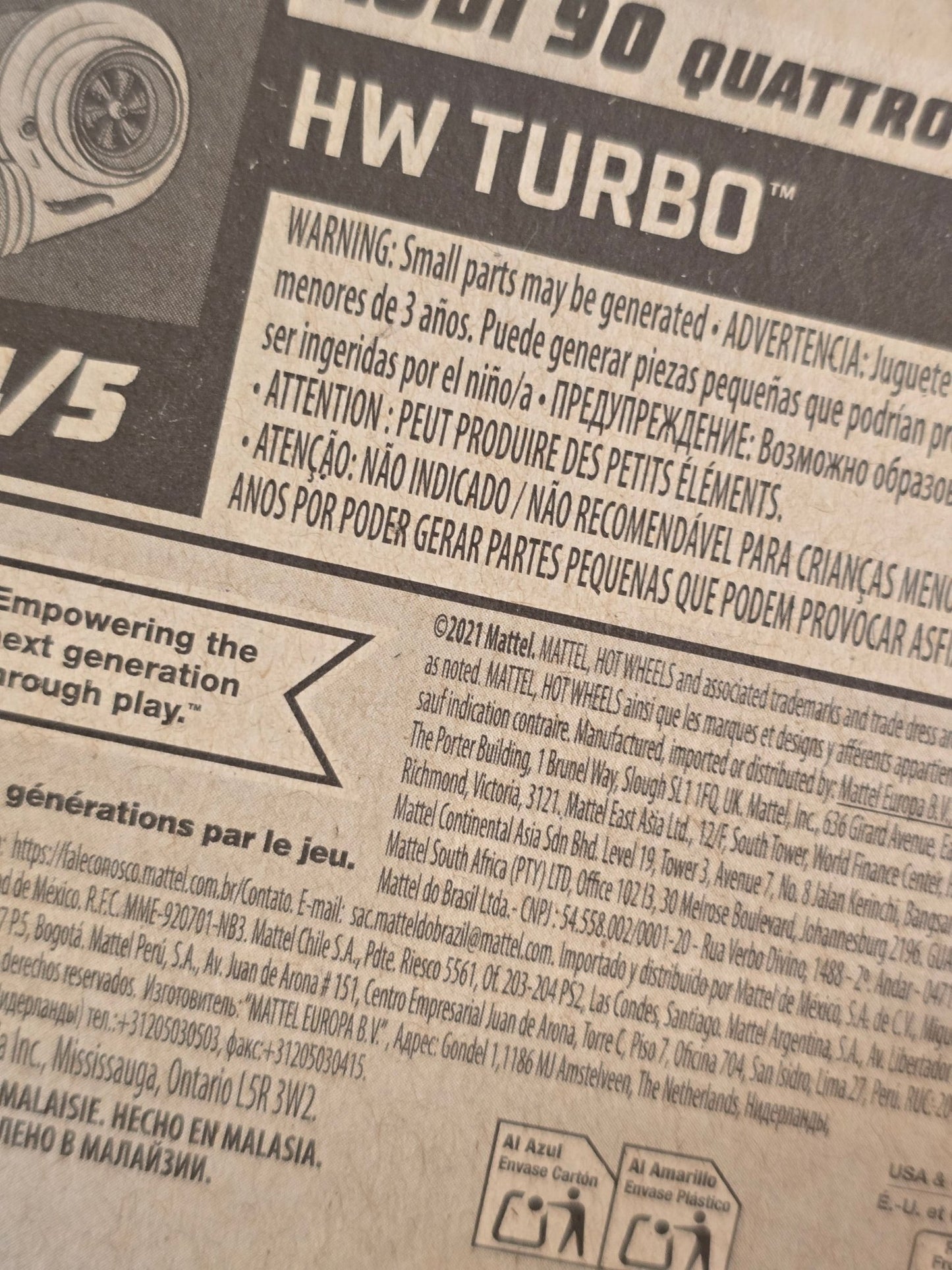 Hot Wheels Audi 90 Quattro - Blue (Imported) - Kinder Logs