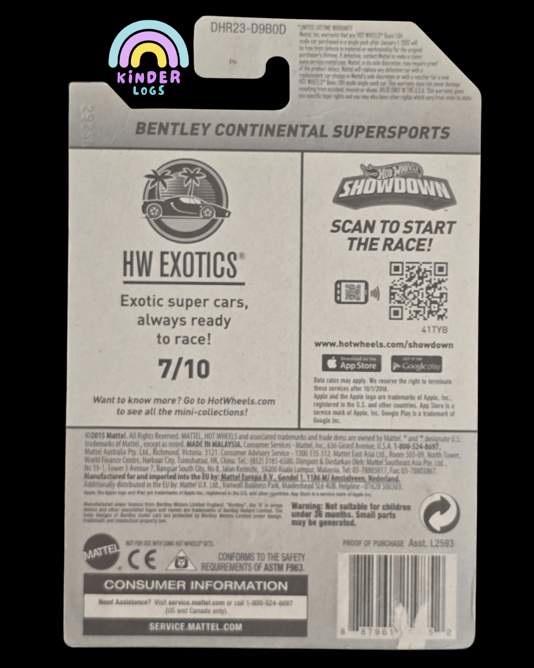 Hot Wheels Bentley Continental Supersports - White (Imported) - Kinder Logs